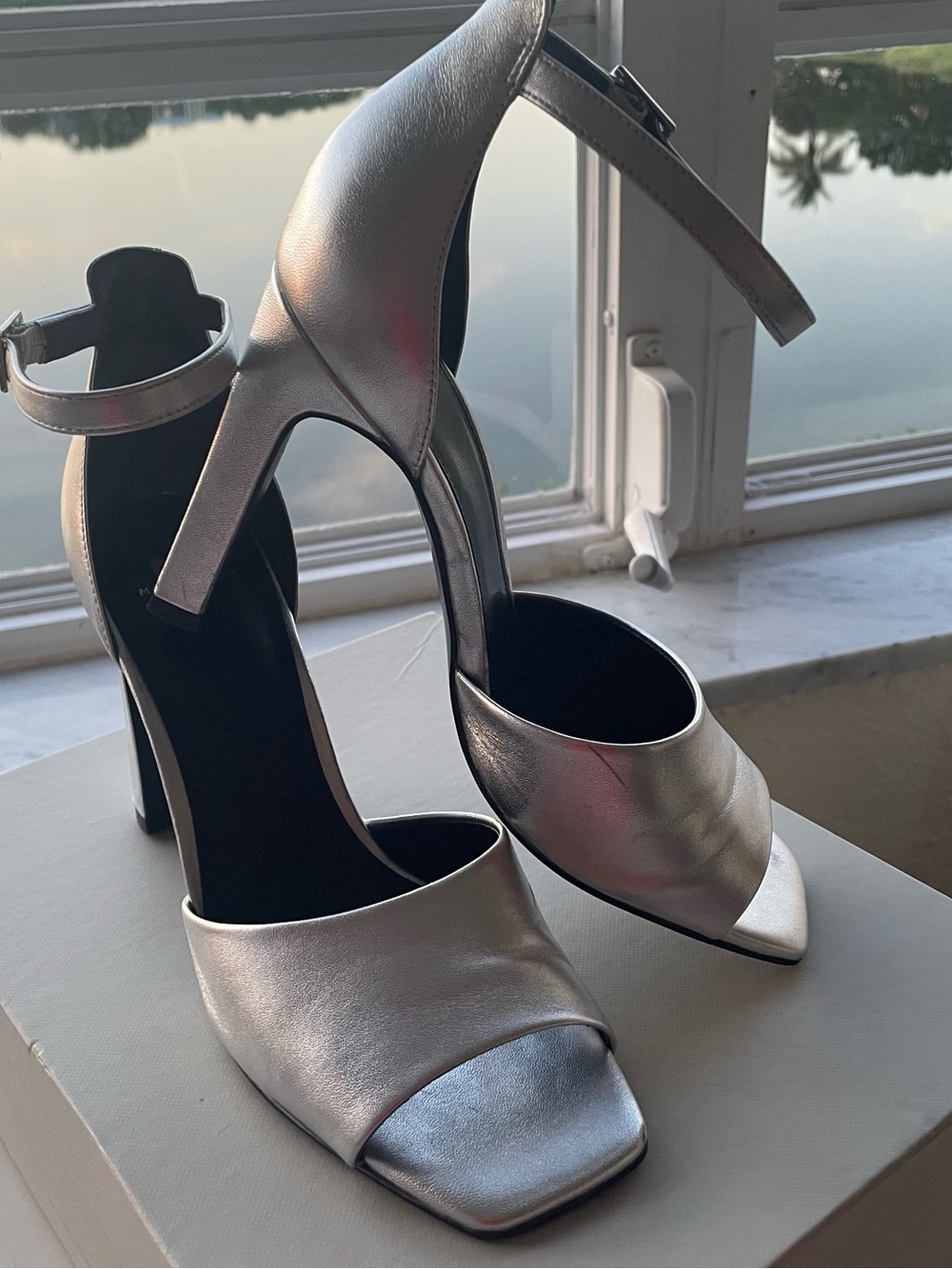 Marc Fisher Silver Open-Toe Ankle-Strap High Heels